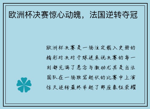 欧洲杯决赛惊心动魄，法国逆转夺冠