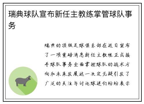 瑞典球队宣布新任主教练掌管球队事务