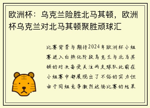 欧洲杯：乌克兰险胜北马其顿，欧洲杯乌克兰对北马其顿聚胜顽球汇