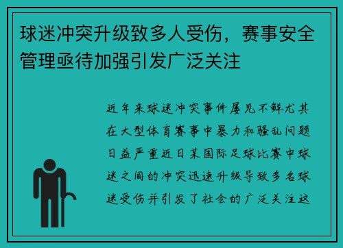 球迷冲突升级致多人受伤，赛事安全管理亟待加强引发广泛关注