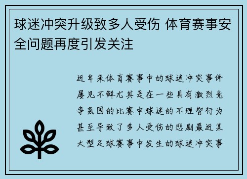 球迷冲突升级致多人受伤 体育赛事安全问题再度引发关注